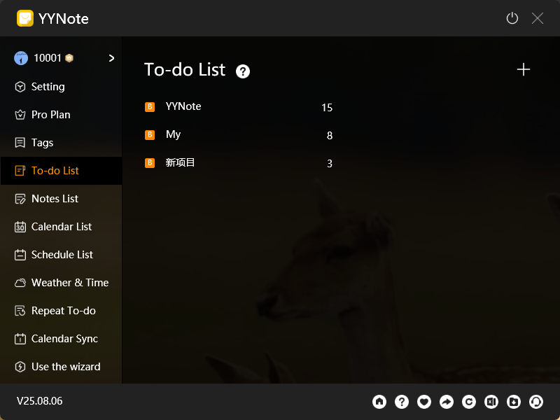 YYNote Desktop Todo List Management Page