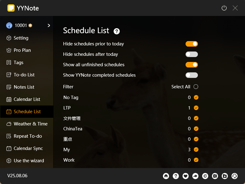 YYNote Desktop Schedule List